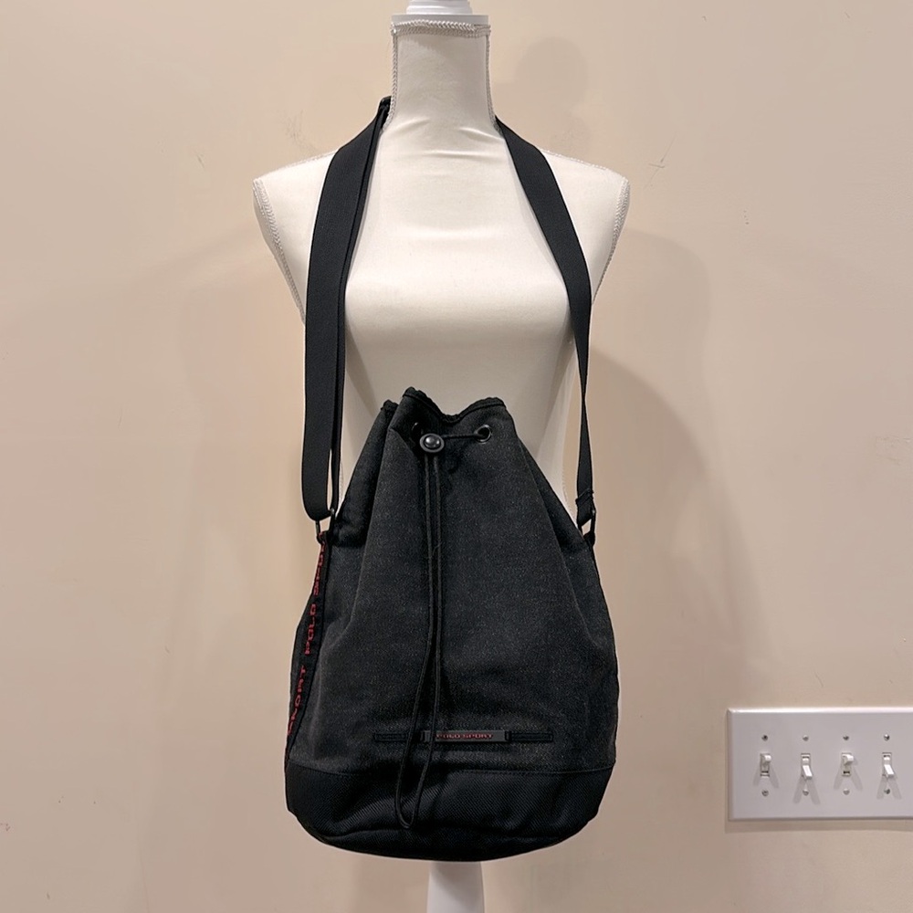 RALPH LAUREN Polo Sport denim bucket bag, adjustable shoulder strap, key ring